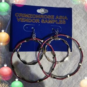 Red and Silver Twisted Hoop Earrings